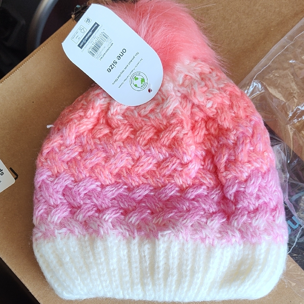 Wonder Nation Pink and White Knit Beanie